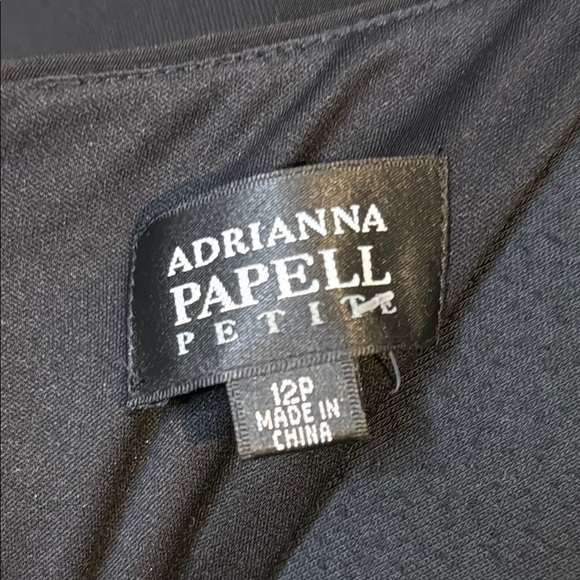 Z Adrianna Papell Petite 12 Black Wrap Dress Ruched Sides Cropped Sleeves - Picture 2 of 6